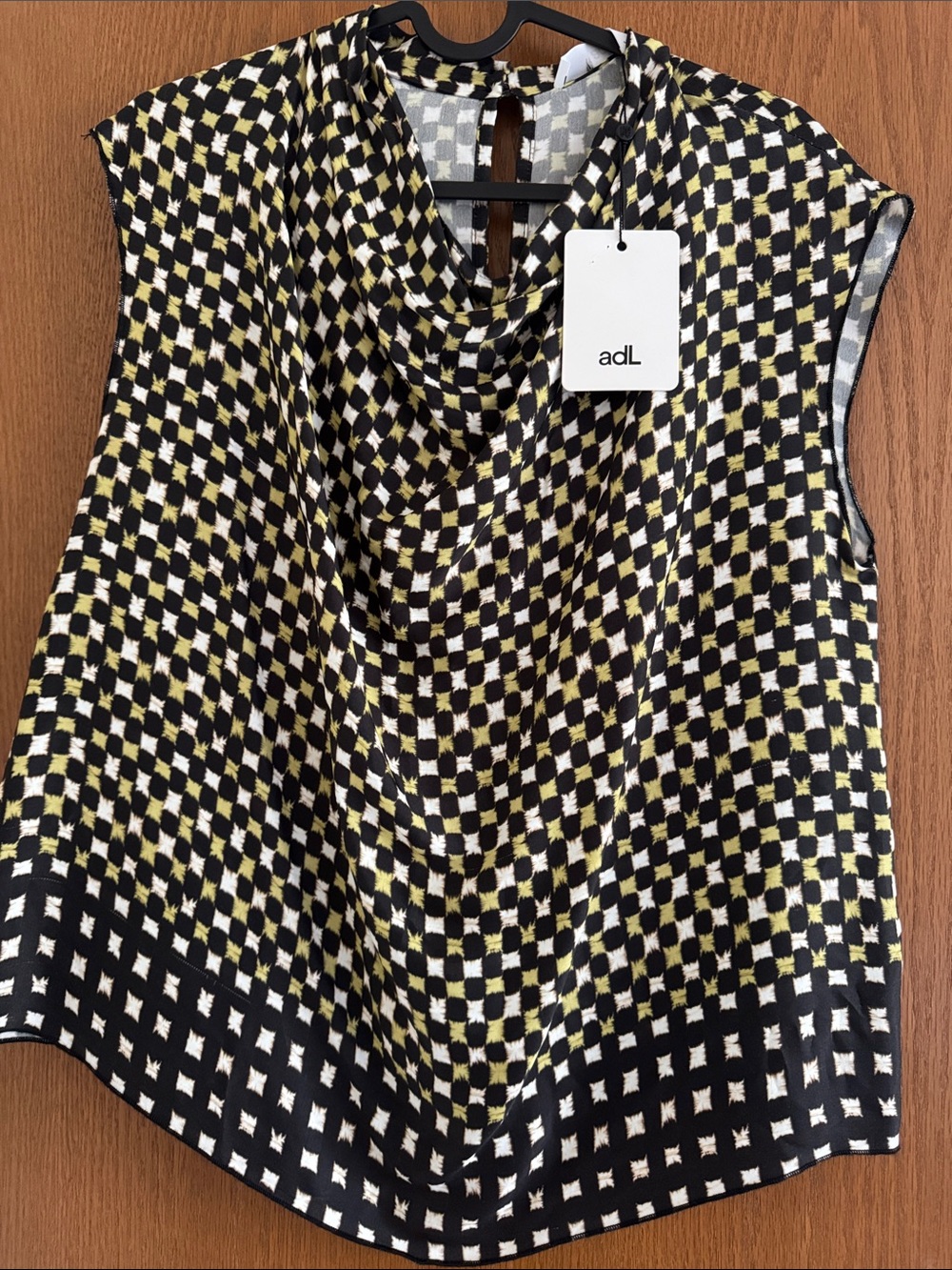 Black and Yellow Check Cowl Neck Camisole